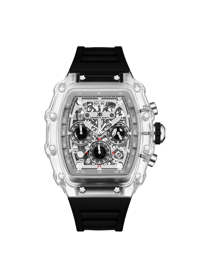 كينيث سكوت Men's Multi Function Display Watch With Black Silicone Strap Strap - K25103-ZSBI