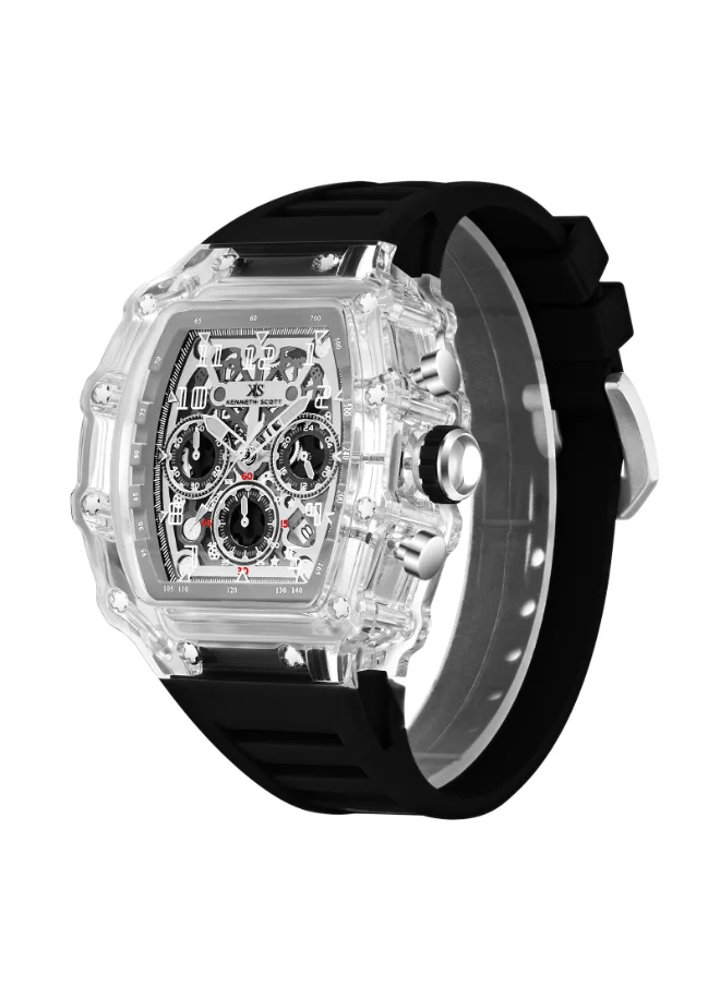 كينيث سكوت Men's Multi Function Display Watch With Black Silicone Strap Strap - K25103-ZSBI