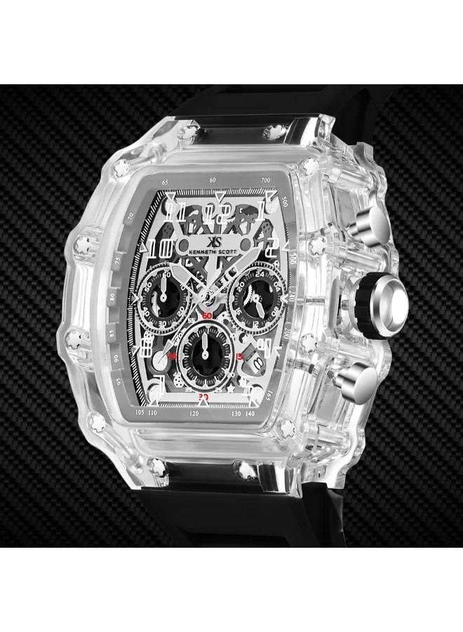 كينيث سكوت Men's Multi Function Display Watch With Black Silicone Strap Strap - K25103-ZSBI