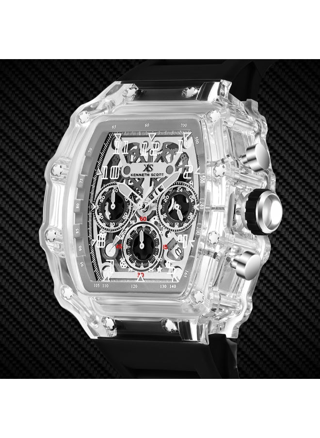 Men's Multi Function Display Watch With Black Silicone Strap Strap - K25103-ZSBI