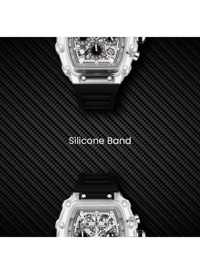 Men's Multi Function Display Watch With Black Silicone Strap Strap - K25103-ZSBI