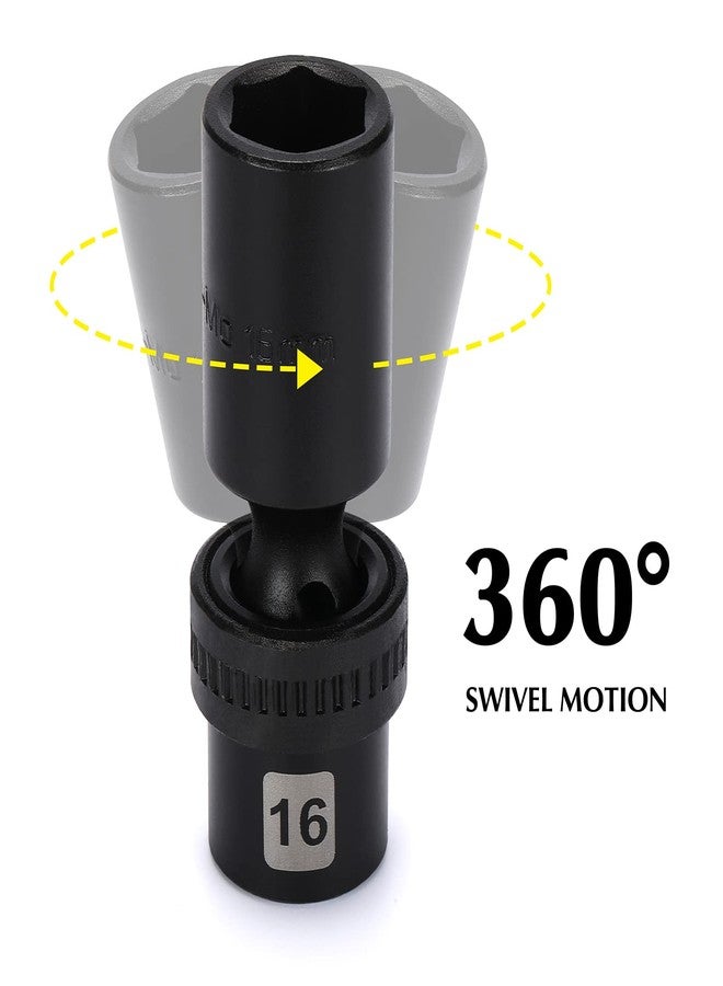 EMENTOL 10PCS 3/8" Drive Deep Universal Impact Socket Set, 6 Point, Metric, CR-MO, Swivel Impact Socket Set, 10mm - 19mm - Image 3