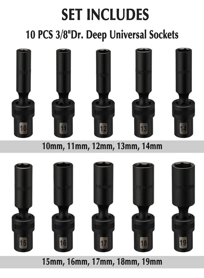 EMENTOL 10PCS 3/8" Drive Deep Universal Impact Socket Set, 6 Point, Metric, CR-MO, Swivel Impact Socket Set, 10mm - 19mm - Image 2