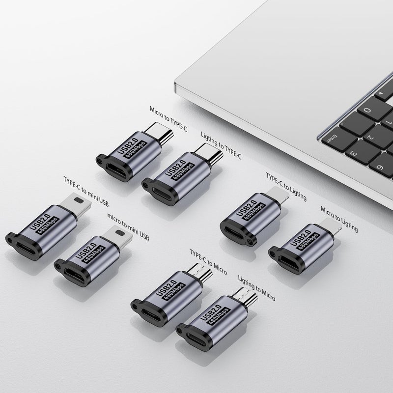Jadebones USB C to Micro USB/Mini USB/Lighting Adapter, Light-ning to USB C/Micro USB Converter, Micro USB 2.0 to Type C/Lighting/Mini USB Connector (8 Pack) - Image 2