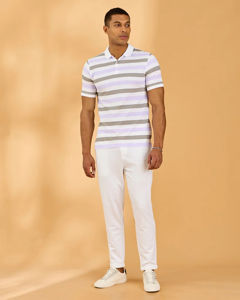 REDTAG Men White Striped Classic Shirt
