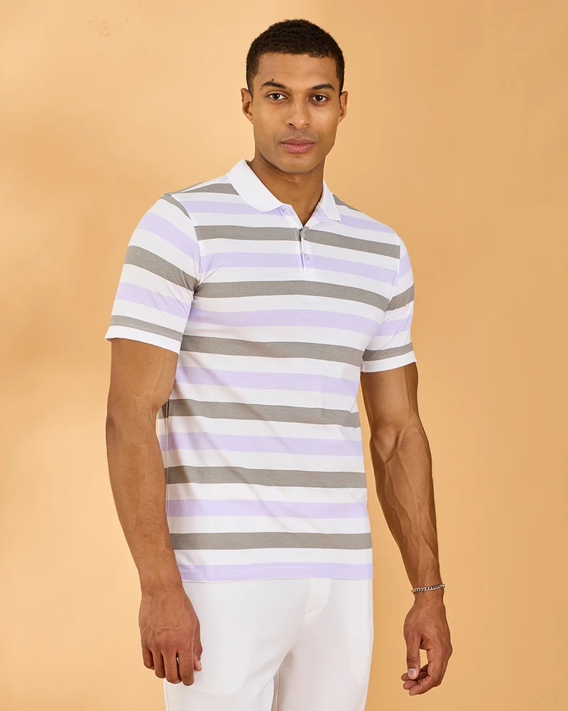 REDTAG Men White Striped Classic Shirt