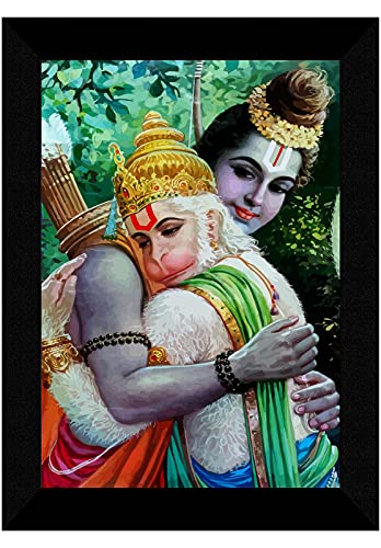 1ArtofCreation Ram Hanuman Milaap UV Textured Religious Digital Reprint Painting With Frame Home Decorative Gift Item 10x13 Inch