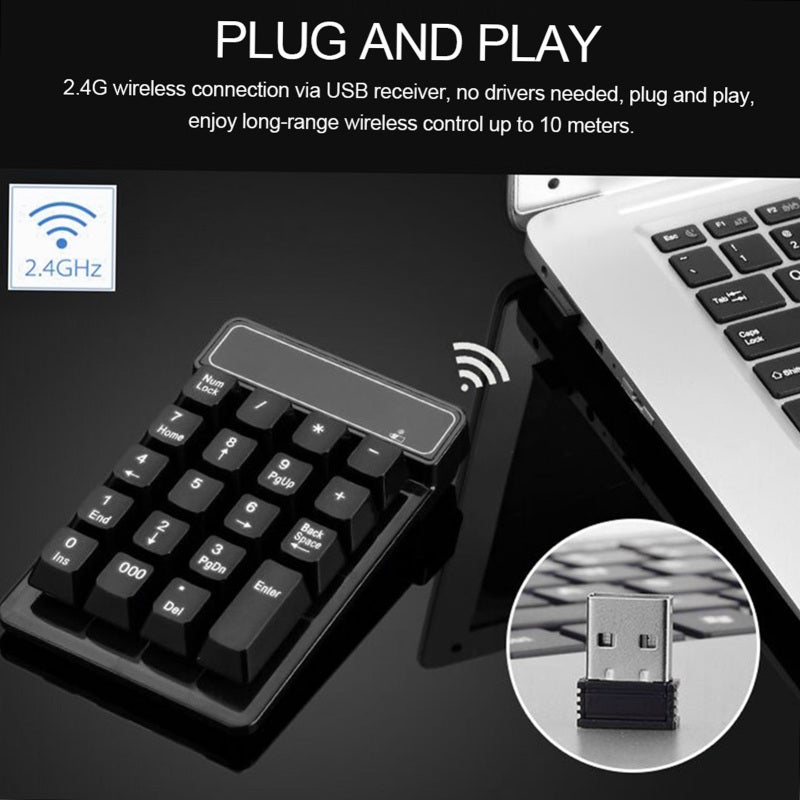 Wireless Numeric Keypad: 19-Key, 2.4G USB Receiver, Plug And Play - Mechanical Feel, Waterproof Number Pad For Office Workers, Data Entry Specialists & Home Use - Image 2