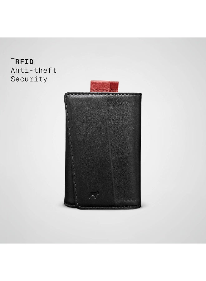 The Frenchie Co. AirTag Speed Wallet | Ultra Slim Front Pocket Wallet with AirTag Holder for Men & Women | RFID Blocking Quick-Access Card Holder with Pull Tab | Full-Grain Italian Leather Minimalist Design | Holds up to 14 Cards & Cash (Rouge-Noir – Special Edition) - Image 3