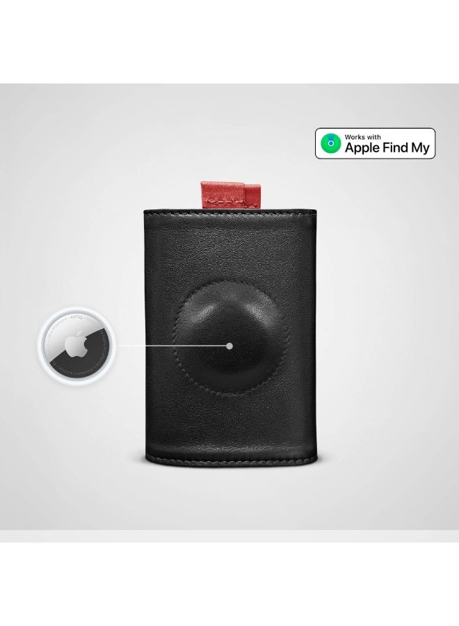 The Frenchie Co. AirTag Speed Wallet | Ultra Slim Front Pocket Wallet with AirTag Holder for Men & Women | RFID Blocking Quick-Access Card Holder with Pull Tab | Full-Grain Italian Leather Minimalist Design | Holds up to 14 Cards & Cash (Rouge-Noir – Special Edition) - Image 2