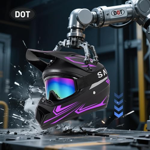 TIANDU Youth Kids Dirt Bike Motocross Helmet (Goggles Gloves Face Mask) 4PCS Set, DOT Approved Girls Full Face Motorcycle Helmets, ATV BMX MX Mountain Bike Off Road Kid Helmet (Purple, M) - Image 4