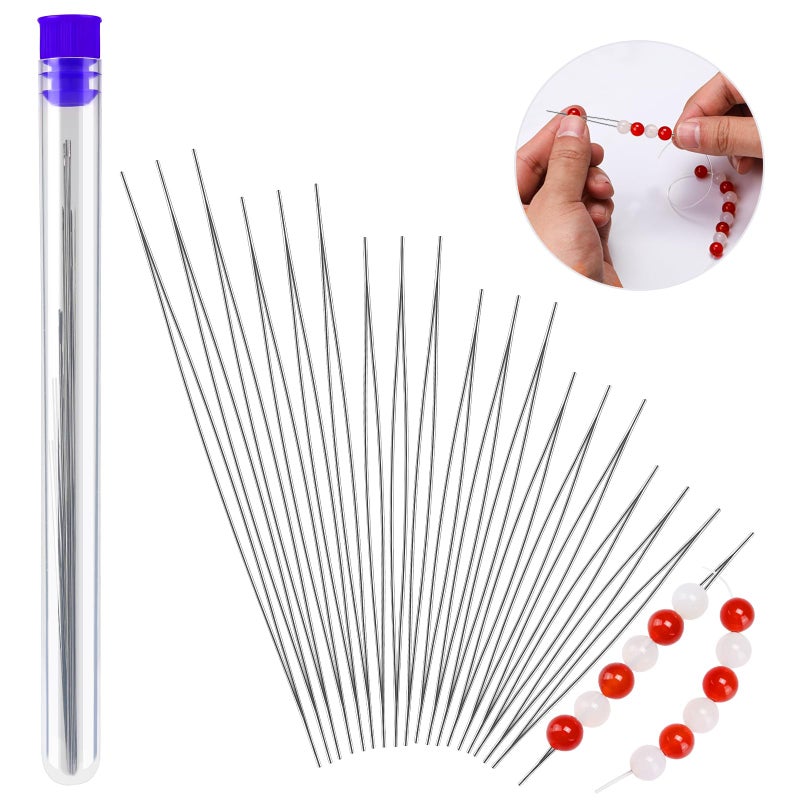 UOOU 18 Pcs collapsible Big Eye Seed Beads Needles Set with Bottle - Image 1