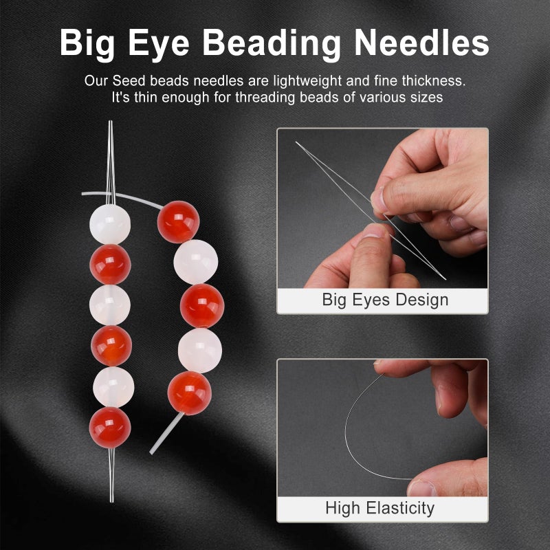 UOOU 18 Pcs collapsible Big Eye Seed Beads Needles Set with Bottle - Image 3