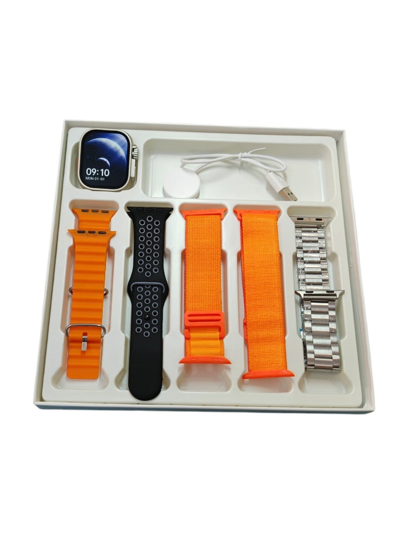 SP - Smart Watch 5+1 Ultra with Finger Sensor for Call Answering, Calorie Counting, and Message Notifications – Supports Arabic Language, Comes with 5 Extra Straps, 49mm, Multi-Color - Image 1