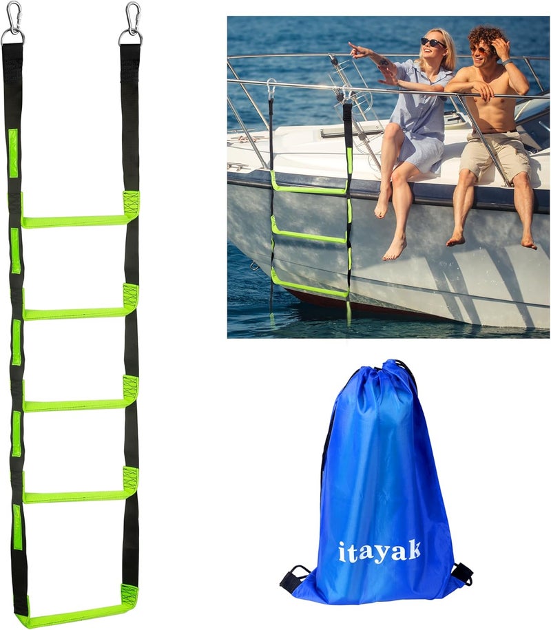 itayak Boat Rope Ladder, Portable Boarding Fishing Climbing Rope Outdoor Foldable Ladder for Inflatable Boat, Sailboat, Kayak, Motorboat, Canoeing (5 Steps) - Image 1