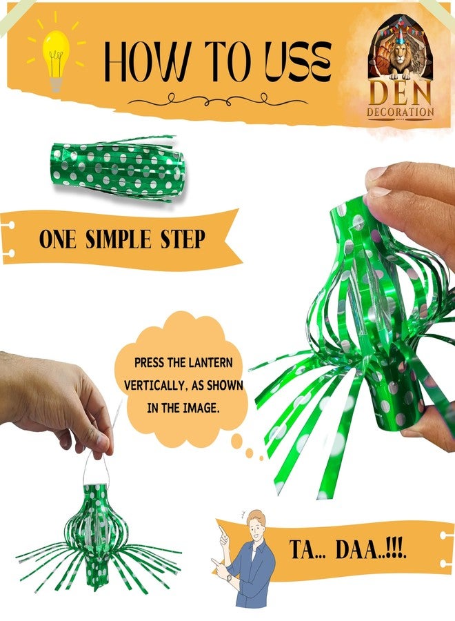 DEN DECORATION فوانيس معلقة من الورق المعدني القابل للطي من DEN DECORATION (10 قطع) (لون أخضر غابي) - Image 3