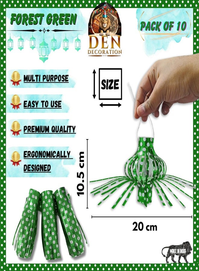 DEN DECORATION فوانيس معلقة من الورق المعدني القابل للطي من DEN DECORATION (10 قطع) (لون أخضر غابي) - Image 2