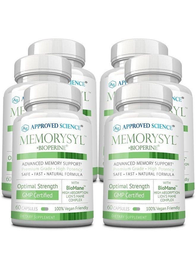 Approved Science - MemorySyl - Memory Boosting Supplement - Improve Focus and Concentration - Protect Against Cognitive Decline - with Lion's Mane and BioPerine - 6 Month Supply - Vegan - Image 1