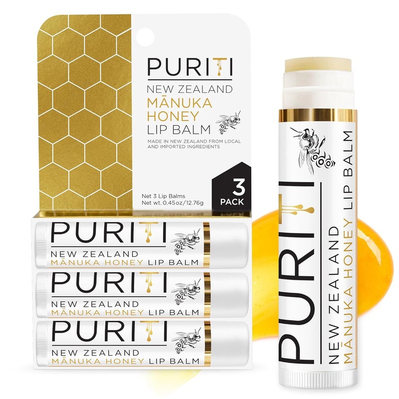PURITI Manuka Honey Lip Balm  3pack Soothing  Moisturizing Enriched with Almond Jojoba Macadamia Oils Cocoa Butter Hydrating for Dry  Chapped Lips 100 Genuine New Zealand Manuka Honey