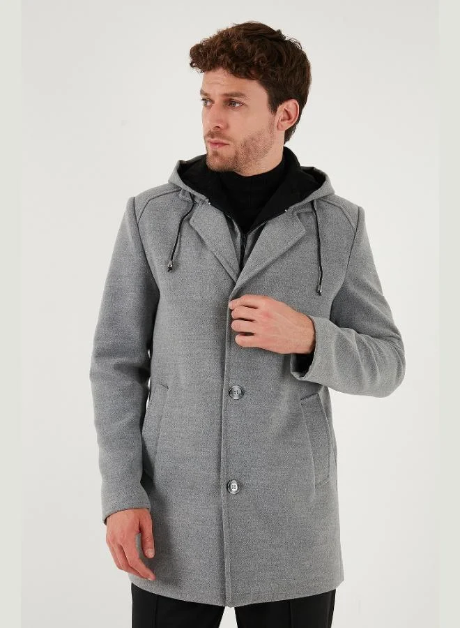 Buratti  Buratti Removable Hooded Grey Slim Fit Cashmere Coat Men's COAT 5841013 for Men | Best Price UAE