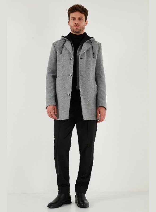 بوراتي معطف كشمير رمادي بقبعة قابلة للإزالة بقصة ضيقة للرجال