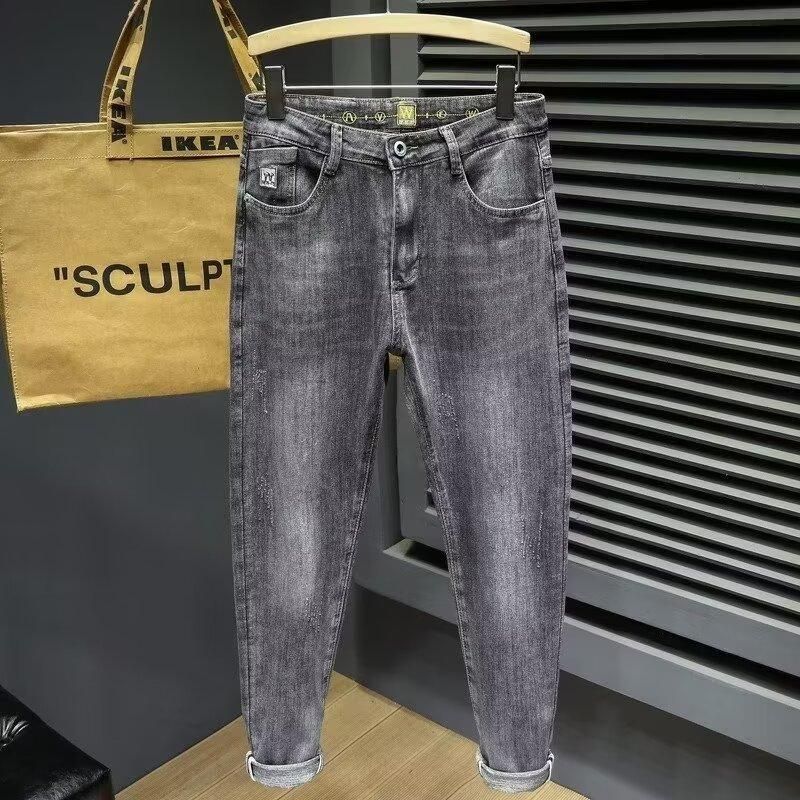 Men's Jeans Premium Smoky Gray Spring Luxury Print Slim Denim - Image 2