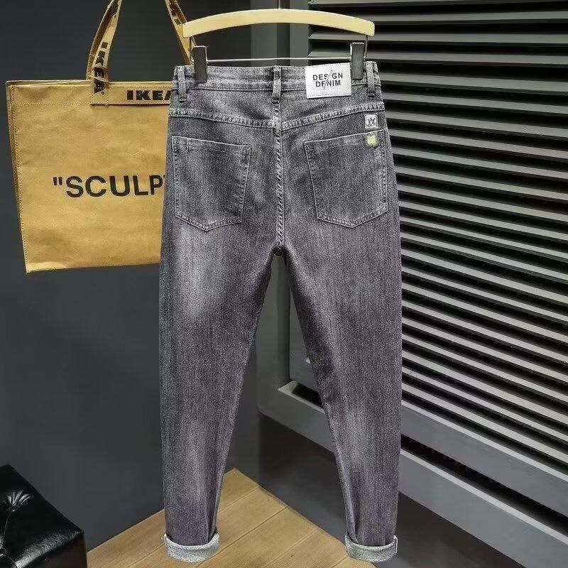 Men's Jeans Premium Smoky Gray Spring Luxury Print Slim Denim - Image 1