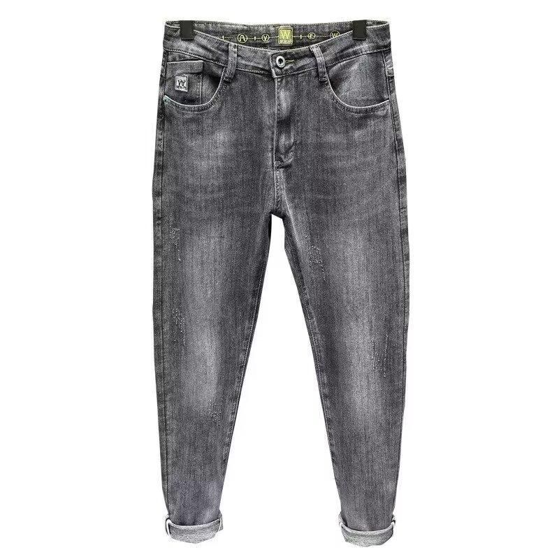 Men's Jeans Premium Smoky Gray Spring Luxury Print Slim Denim - Image 3