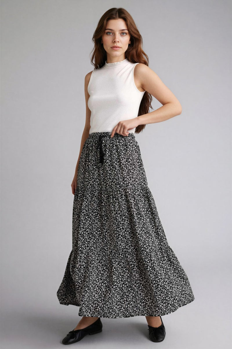 DeFacto Black Woman Printed Maxi Skirt Casual - Image 1