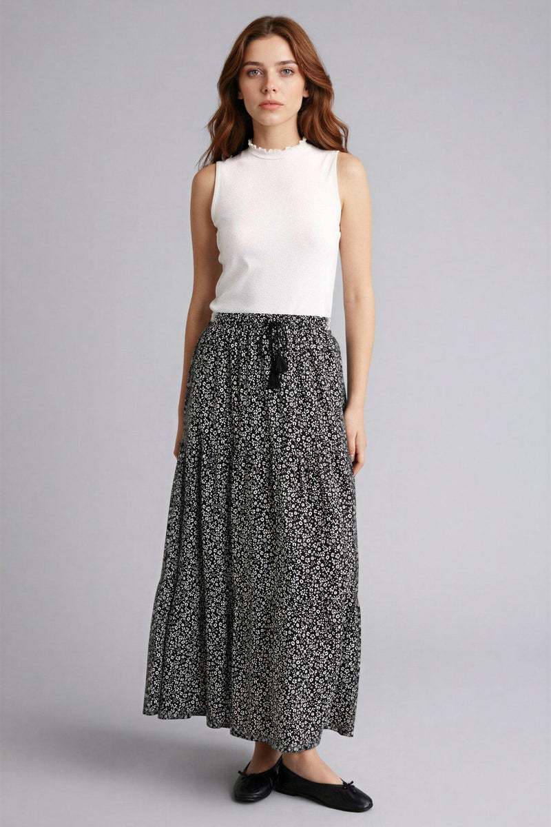 DeFacto Black Woman Printed Maxi Skirt Casual - Image 2