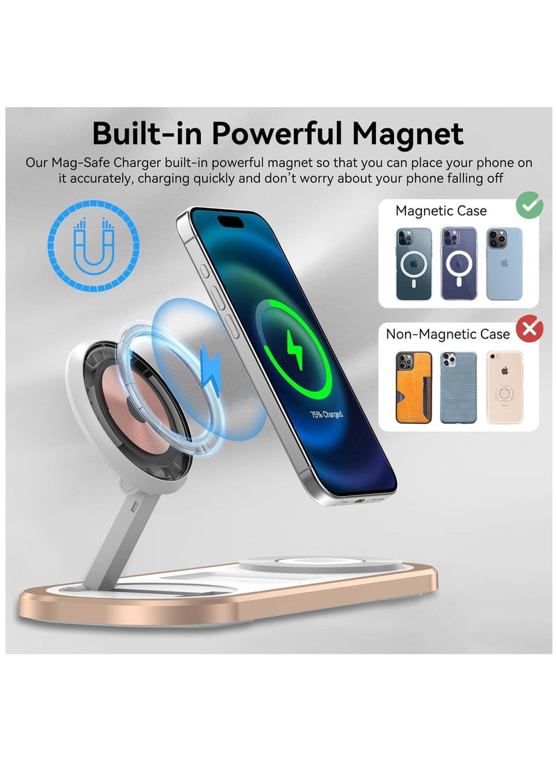 SOLARAE 3-in-1 Magnetic Wireless Charger for iPhone 15/14/13/12/Pro Max/Pro/Mini/Plus, Apple Watch 9/8/7/SE/6/5/4/3/2/1/Ultra2, and AirPods Pro/2/3 (Golden) - Foldable Charging Station. - Image 3