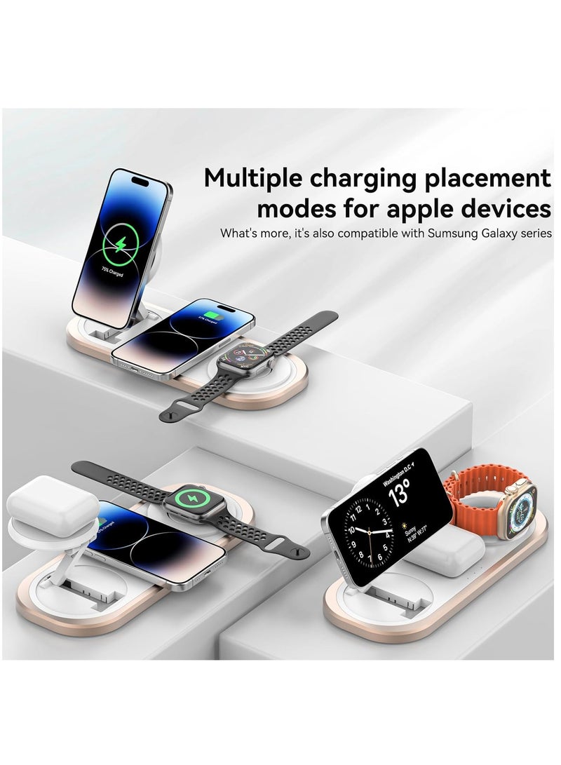 SOLARAE 3-in-1 Magnetic Wireless Charger for iPhone 15/14/13/12/Pro Max/Pro/Mini/Plus, Apple Watch 9/8/7/SE/6/5/4/3/2/1/Ultra2, and AirPods Pro/2/3 (Golden) - Foldable Charging Station. - Image 4