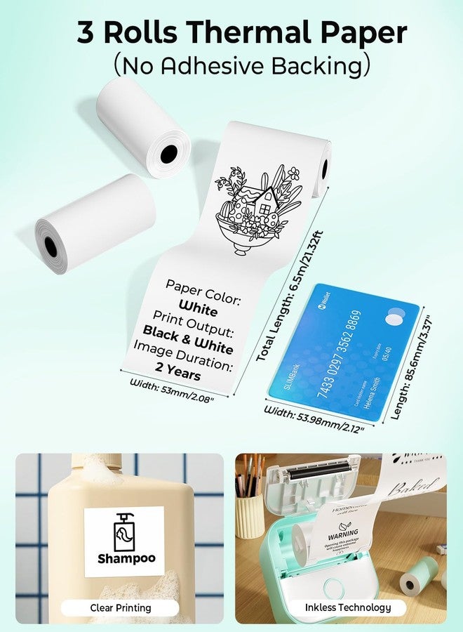 Memoking Black on White 10-Years Non-Sticky Paper Compatible for T02/M02/Q02E/T02 Pro/D20 Sticker Printer Print Pods Mini Printer, Non-Sticky Paper 53mmx6.5m for Journal Texts Study Note DIY, 3 Roll - Image 3