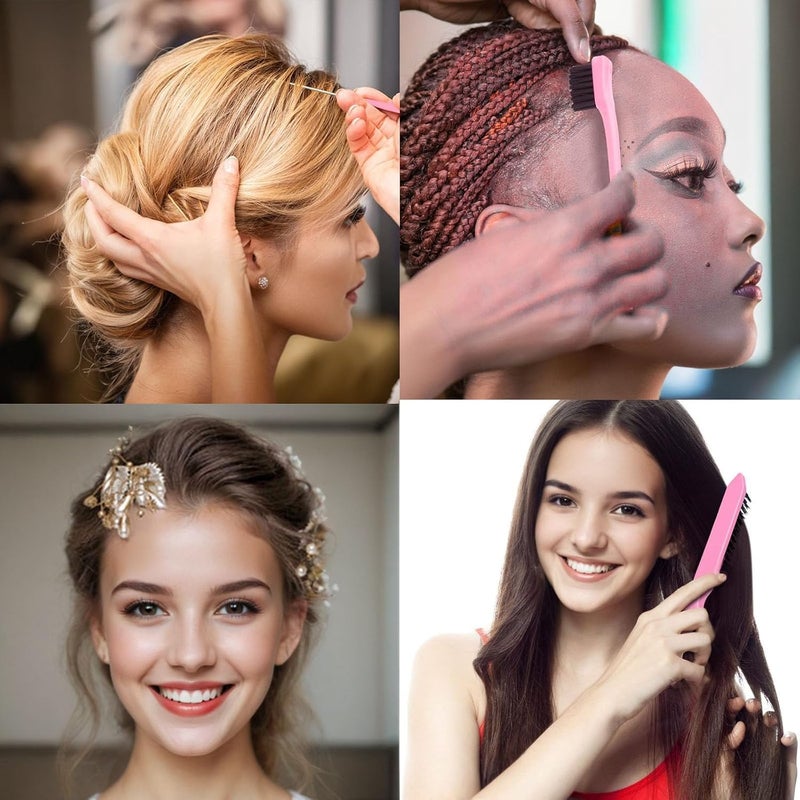 Duomama 6-Piece Pink Hair Styling Set, comes with edge brushes and rat tail combs (2 pcs each). good for smoothing hair and taming flyaways, good for daily hairstyling - Image 2