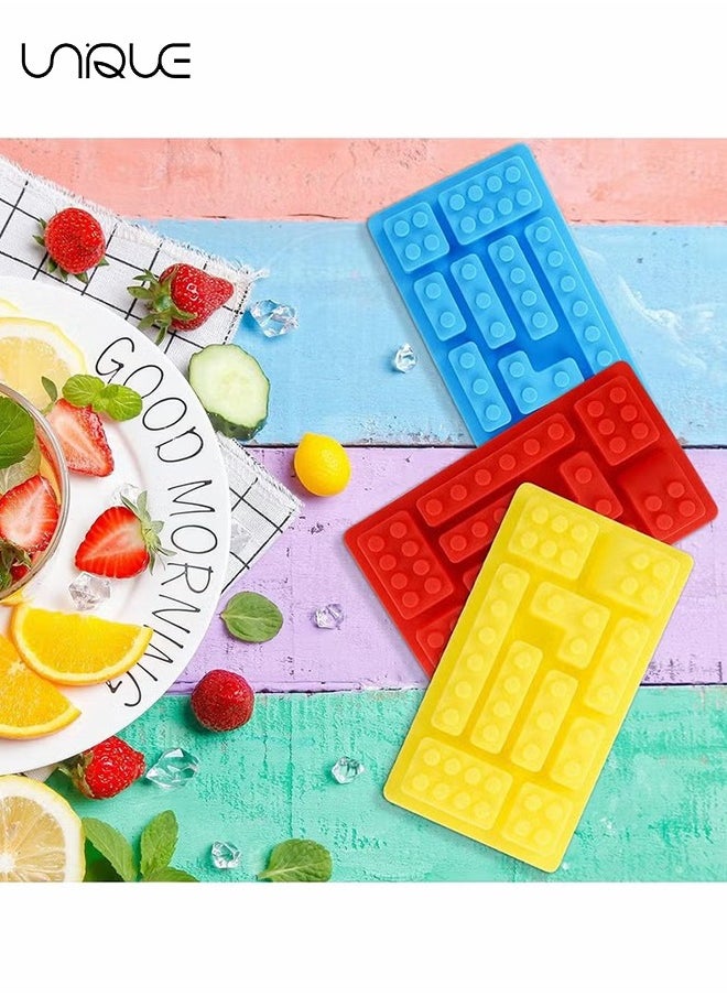 Unique - 3 Pcs Building Block Mould - Ice Cube Tray Block Chocolate and Candy Molds Silicone - Non-Stick Robots Cars Brick Fondant Cake Pop Molds(Red/Yellow/Blue) - Image 1