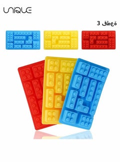3 Pcs Building Block Mould - Ice Cube Tray Block Chocolate and Candy Molds Silicone - Non-Stick Robots Cars Brick Fondant Cake Pop Molds(Red/Yellow/Blue)