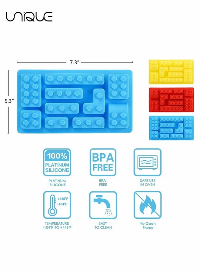 Unique - 3 Pcs Building Block Mould - Ice Cube Tray Block Chocolate and Candy Molds Silicone - Non-Stick Robots Cars Brick Fondant Cake Pop Molds(Red/Yellow/Blue) - Image 1