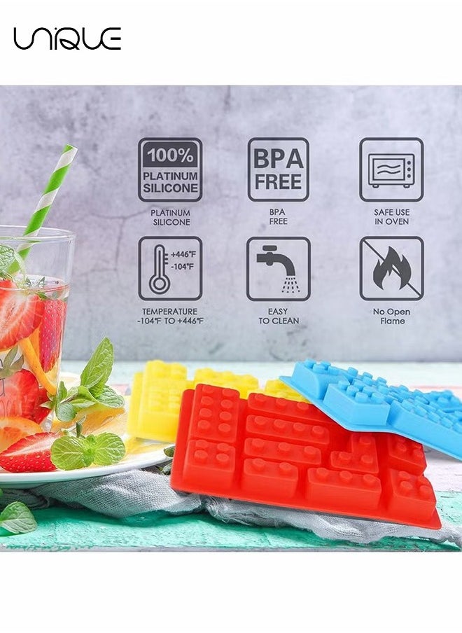 Unique - 3 Pcs Building Block Mould - Ice Cube Tray Block Chocolate and Candy Molds Silicone - Non-Stick Robots Cars Brick Fondant Cake Pop Molds(Red/Yellow/Blue) - Image 1