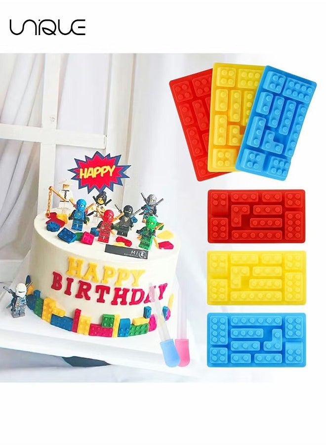 Unique - 3 Pcs Building Block Mould - Ice Cube Tray Block Chocolate and Candy Molds Silicone - Non-Stick Robots Cars Brick Fondant Cake Pop Molds(Red/Yellow/Blue) - Image 1