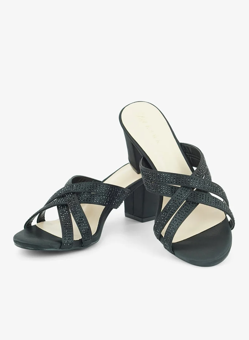 ZAYNA 221-294 Zayna Ladies Classic High block heel Slides 2G5957-711 Black