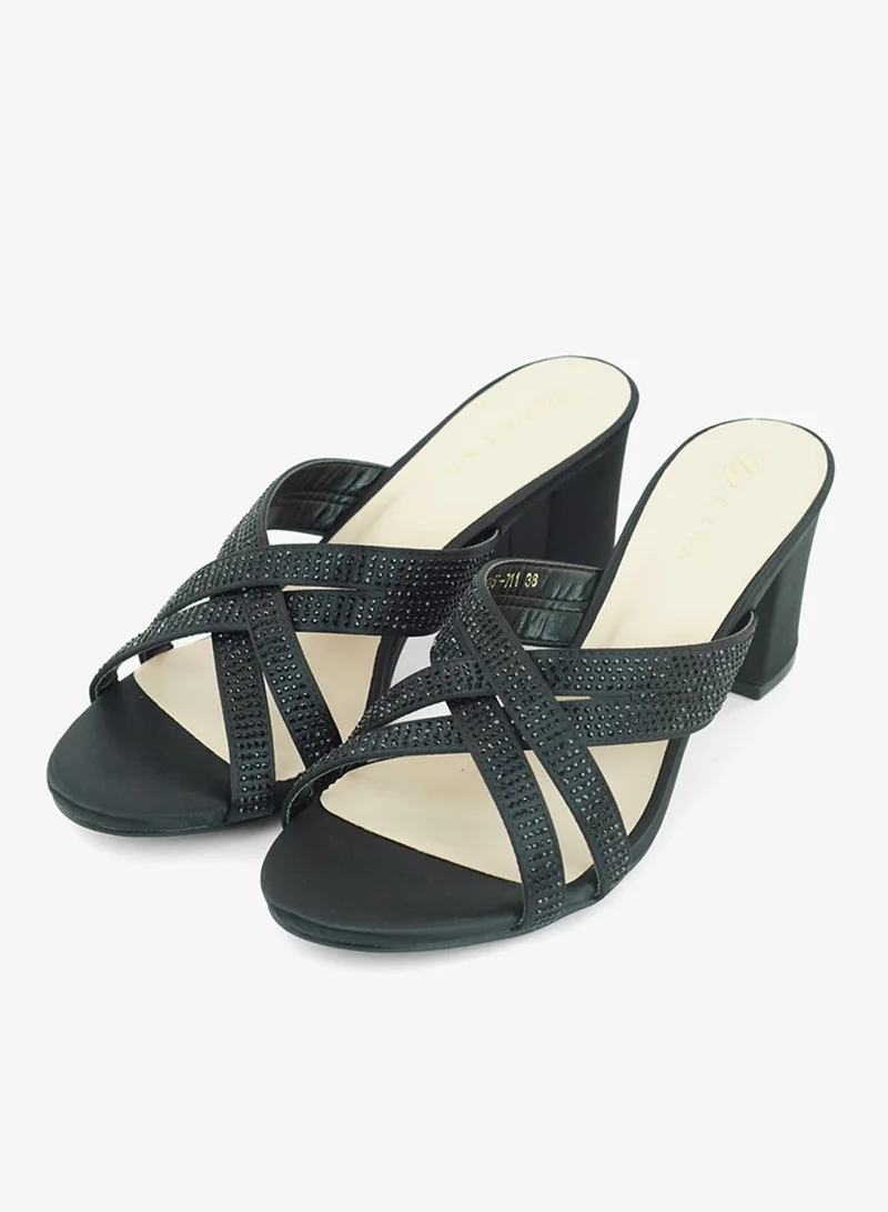 ZAYNA 221-294 Zayna Ladies Classic High block heel Slides 2G5957-711 Black