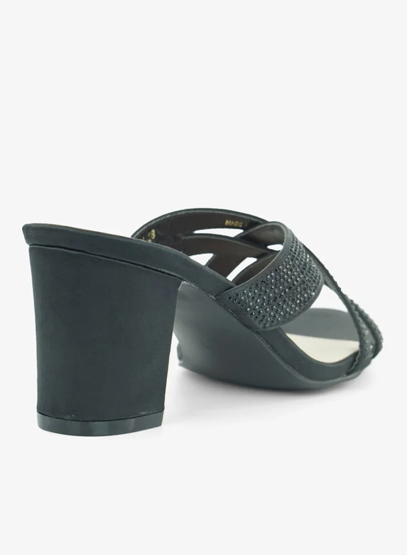 Zayna Black 221-294 Zayna Ladies Classic High block heel Slides 2G5957-711 Black for Women | Best Price UAE