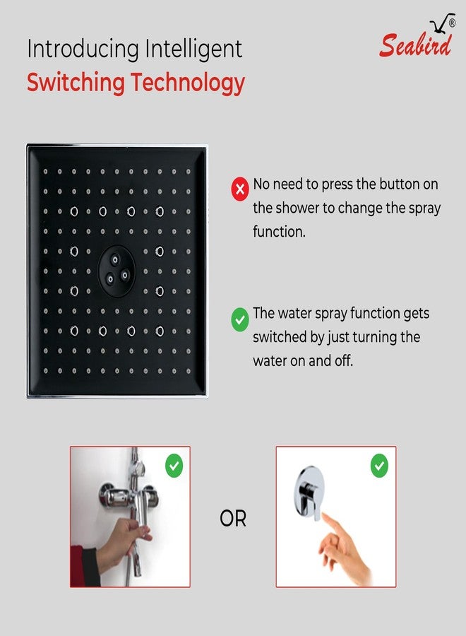 SEABIRD® ABS AutoSwitch™ Shower Head 8x8 Inch | 3 Mode High Pressure Shower | Rain, Dancing & Mist Multi-Function | Water On/Off Function Change | Bathroom Overhead Shower - Image 5
