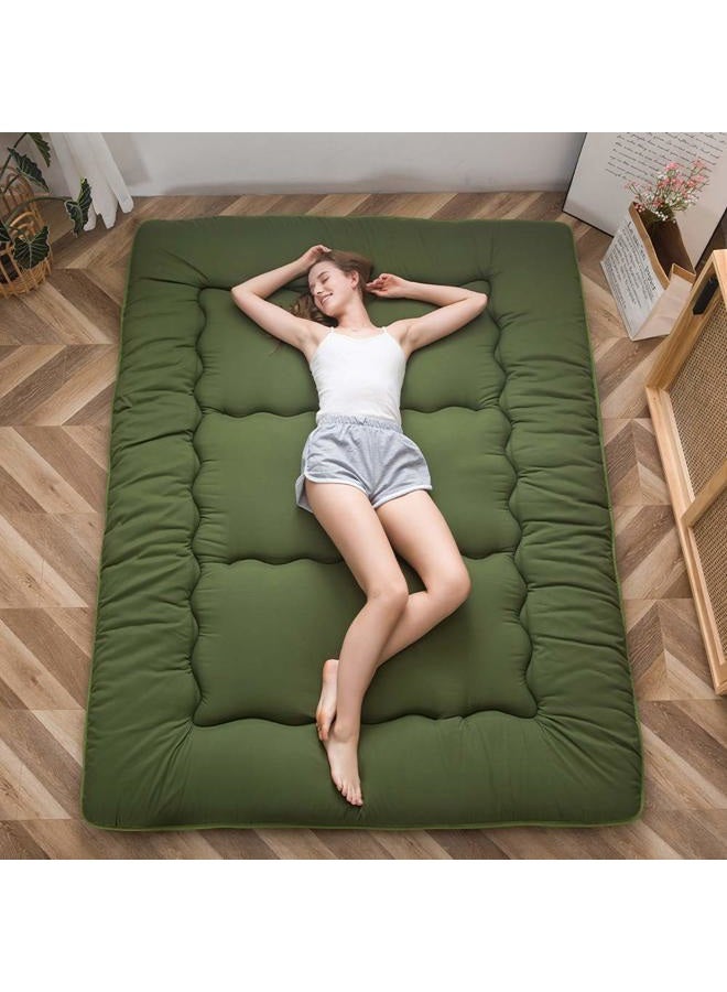 MAXYOYO Japanese Futon Mattress Twin Size Floor Mattress, Thicken Tatami Mat Sleeping Pad Roll Up Mattress Floor Bed Folding Couch Bed Mattress Pad for Guest Room, Green, Twin - Image 1