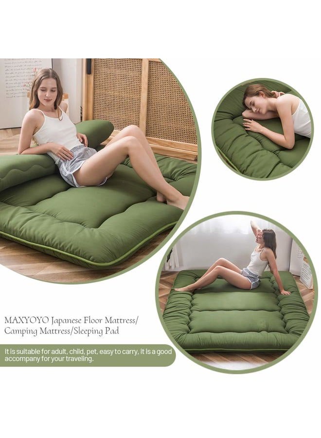 MAXYOYO Japanese Futon Mattress Twin Size Floor Mattress, Thicken Tatami Mat Sleeping Pad Roll Up Mattress Floor Bed Folding Couch Bed Mattress Pad for Guest Room, Green, Twin - Image 3