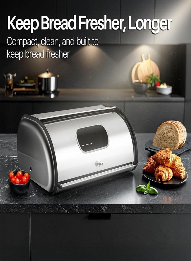 Flexzion Stainless Steel Countertop Bread Box Kitchen Storage, Roll Top Bread Box with Front Window for Homemade Cakes, Buns, Pastries, Pancakes, and Cookies (13 inch) - Image 2