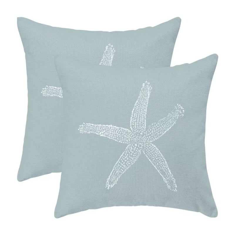 AEIOAE Coastal Pillow Covers 18 X 18 Inch Set of 2 Seafoam Blue Starfish Throw Pillow Covers Beach Pillowcase Linen Nautical Decor for Indoor Outdoor Home Sofa Bedroom Living Room