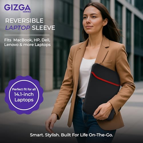 Gizga Essentials Reversible Laptop Sleeve 14.1 Inch, Dual Color Neoprene Laptop Cover, Zipperless, Waterproof, Slim Fit Laptop Case for HP Dell Lenovo Asus Acer, MacBook, Mouse Pad Use (Red/Black) - Image 2