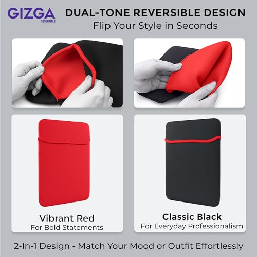 Gizga Essentials Reversible Laptop Sleeve 14.1 Inch, Dual Color Neoprene Laptop Cover, Zipperless, Waterproof, Slim Fit Laptop Case for HP Dell Lenovo Asus Acer, MacBook, Mouse Pad Use (Red/Black) - Image 3