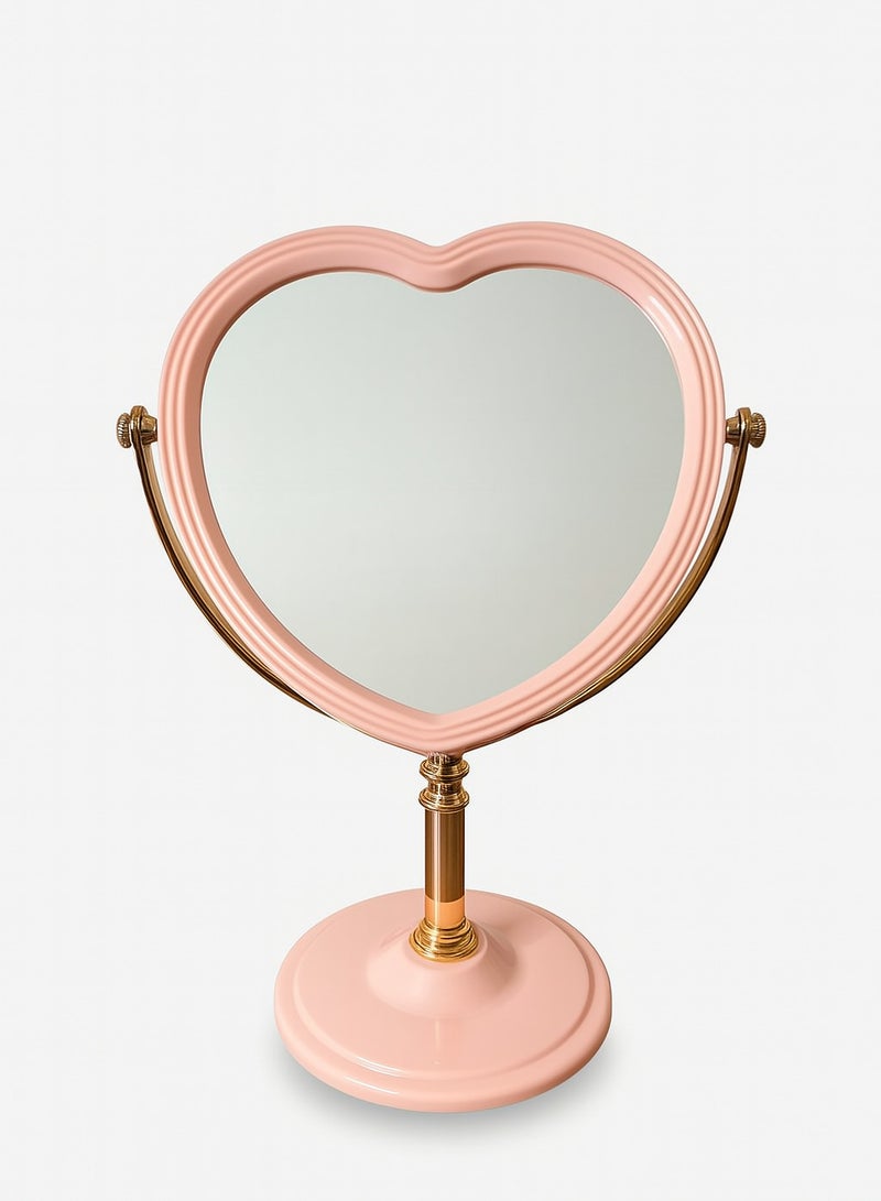 Heart-Shaped Cosmetic Mirror – 360° Rotating Double-Sided Stand Mirror with Elegant Base – Ideal for Makeup Application, Skincare & Desktop Decoration 